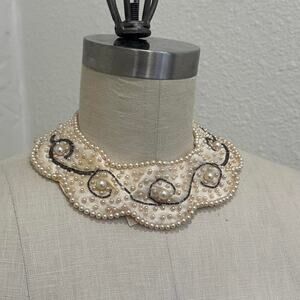 Vintage Pearl Beaded Satin Collar Necklace Rare